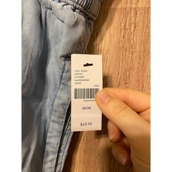 LANE BRYANT 22/24 Wide-Leg Crop denim Pants NWT Blue Drawstring light weight - Picture 6 of 10